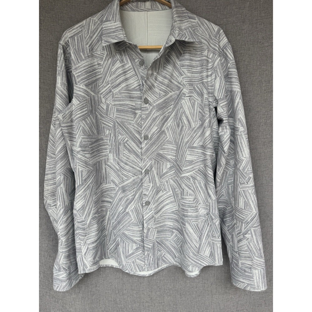 Lululemon Mens Shirt Medium Grey Airing Easy Camp Stretch‎ Athletic Button Up